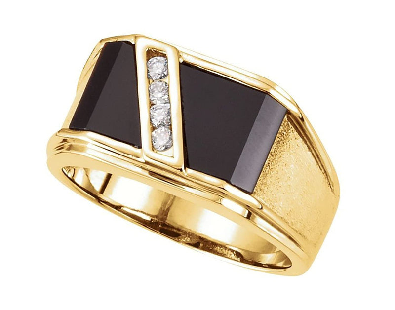 Men's 4-Stone Diamond and Onyx Ring, 14k Yellow Gold (1/8 Ctw, Color G-H, Clarity I1)