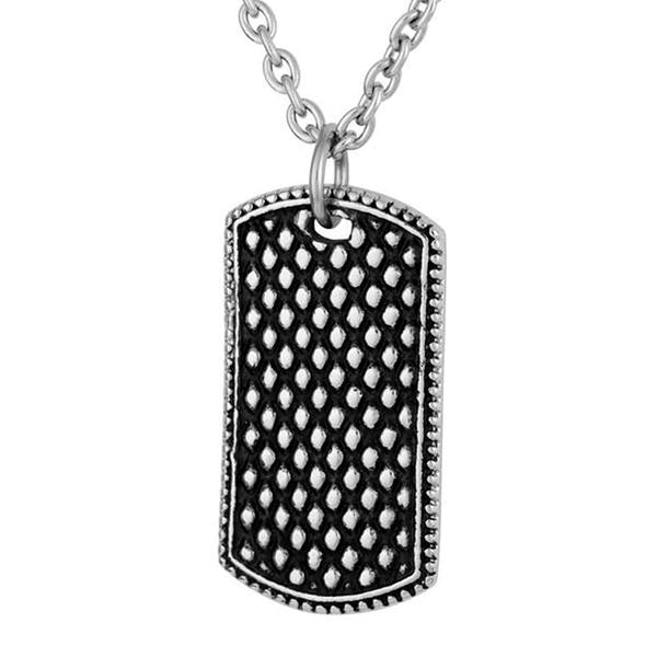 Men's Antiquing Bubble Dog Tag Pendant Necklace, Stainless Steel, 24"