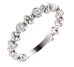 Diamond Beaded Ring , Rhodium-Plated Sterling Silver (0.25 Ctw, Color G-H, I1 Clarity)