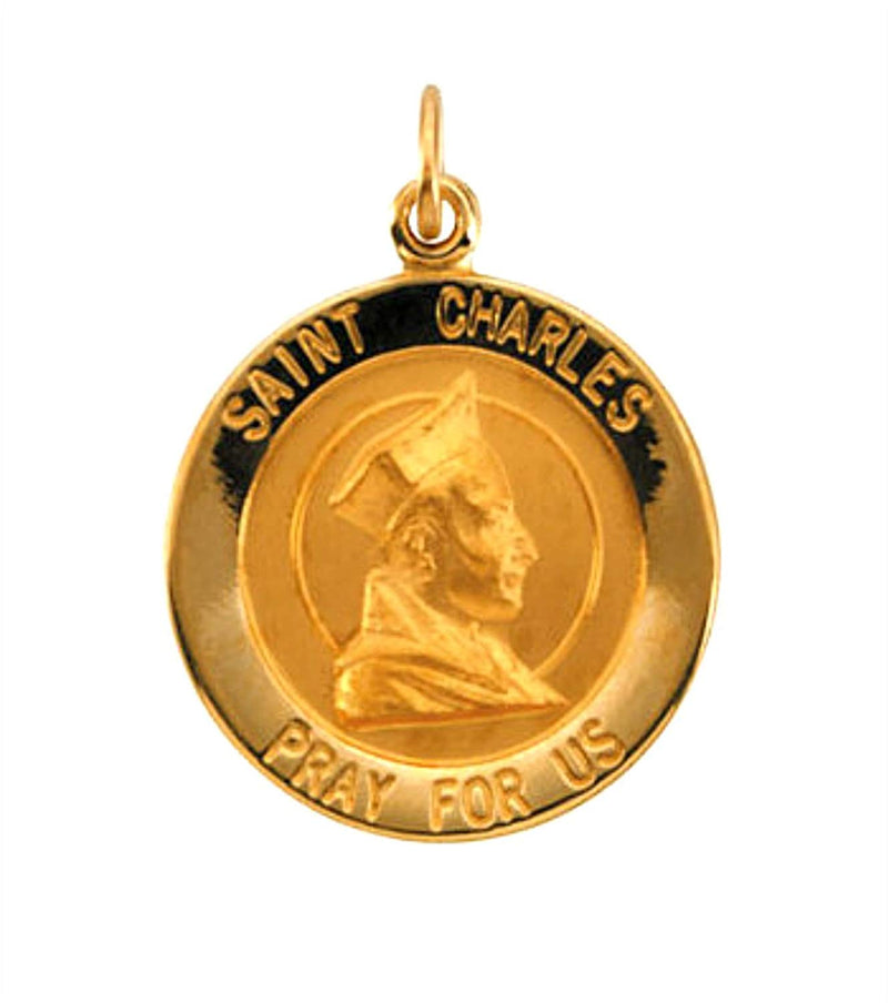 14k Yellow Gold St. Charles Medal Patron Saint of Catechists and Seminarians