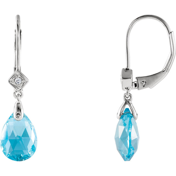 Swiss Blue Topaz and Diamond Earrings, Rhodium Plated 14k White Gold (.25 Cttw, Color GH, Clarity I1)