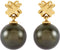 14k Yellow Gold Greek Saltire Cross and Black Tahitian Pearl Earrings