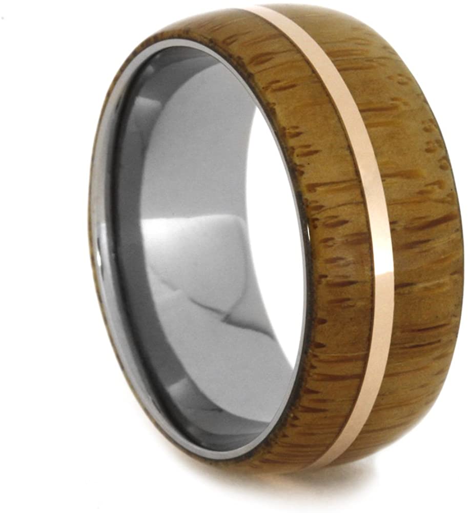 Bamboo 14k Rose Gold Pinstripe 9mm Comfort-Fit Titanium Wedding Band, Size 12.25