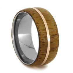 Bamboo 14k Rose Gold Pinstripe 9mm Comfort-Fit Titanium Wedding Band