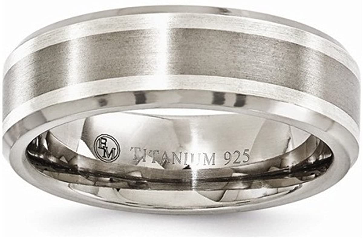 Silver Inlay Collection Brushed Gray Titanium, Argentium Silver 7mm Band