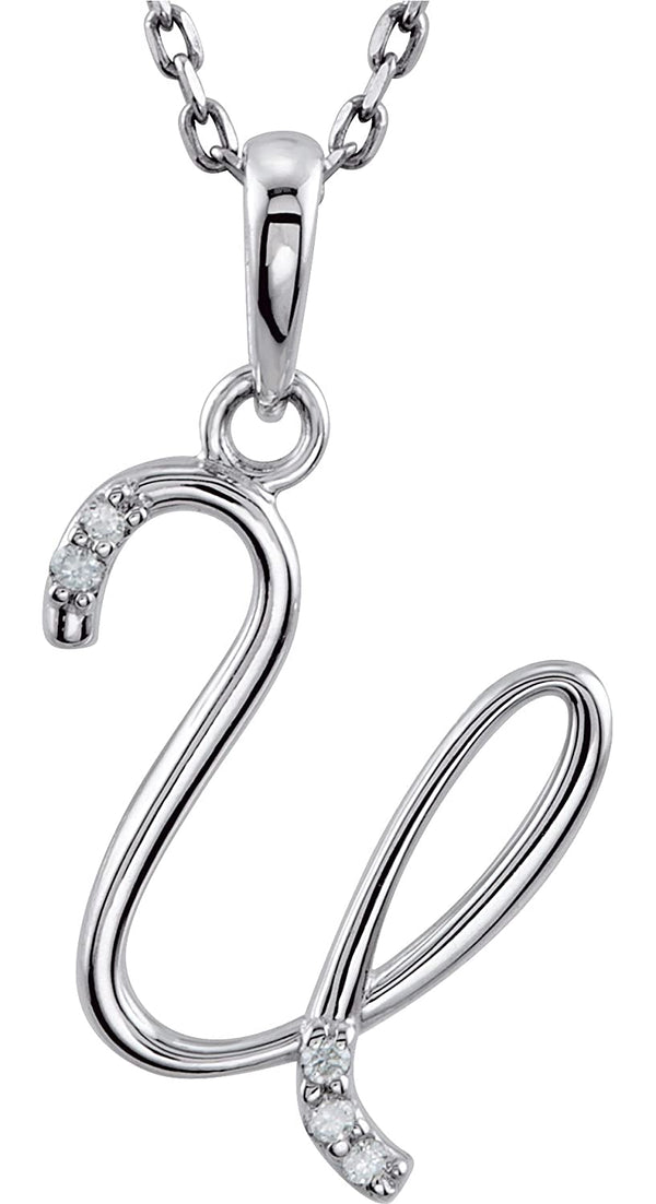 5-Stone Diamond Letter 'U' Initial Sterling Silver Pendant Necklace, 18" (.03 Cttw, GH, I2)