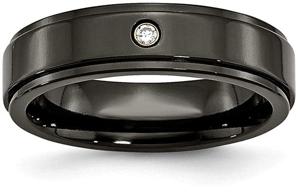 Black Titanium, Diamond 6mm Ridged Edge Band, Size 7