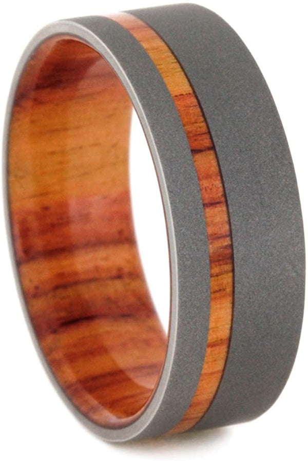 Sandblasted Titanium 8mm Comfort-Fit Tulipwood Sleeve Wedding Band 11.25