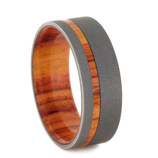 Sandblast Titanium Overlay 8mm Comfort-Fit Tulip Wood Band