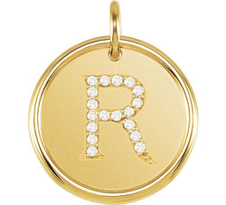 Diamond Initial "R" Round Pendant, 18k Yellow Gold-Plated Sterling Silver (0.1 Ctw, Color GH, Clarity I1)