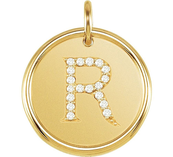 Diamond Initial "R" Round Pendant, 18k Yellow Gold-Plated Sterling Silver (0.1 Ctw, Color GH, Clarity I1)