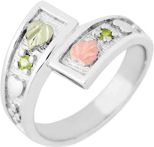 Ave 369 August Birthstone Created Soude Peridot Bypass Ring, Sterling Silver, 12k Green and Rose Gold Black Hills Silver Motif