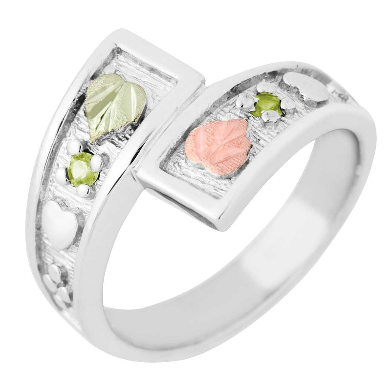 Ave 369 August Birthstone Created Soude Peridot Bypass Ring, Sterling Silver, 12k Green and Rose Gold Black Hills Silver Motif