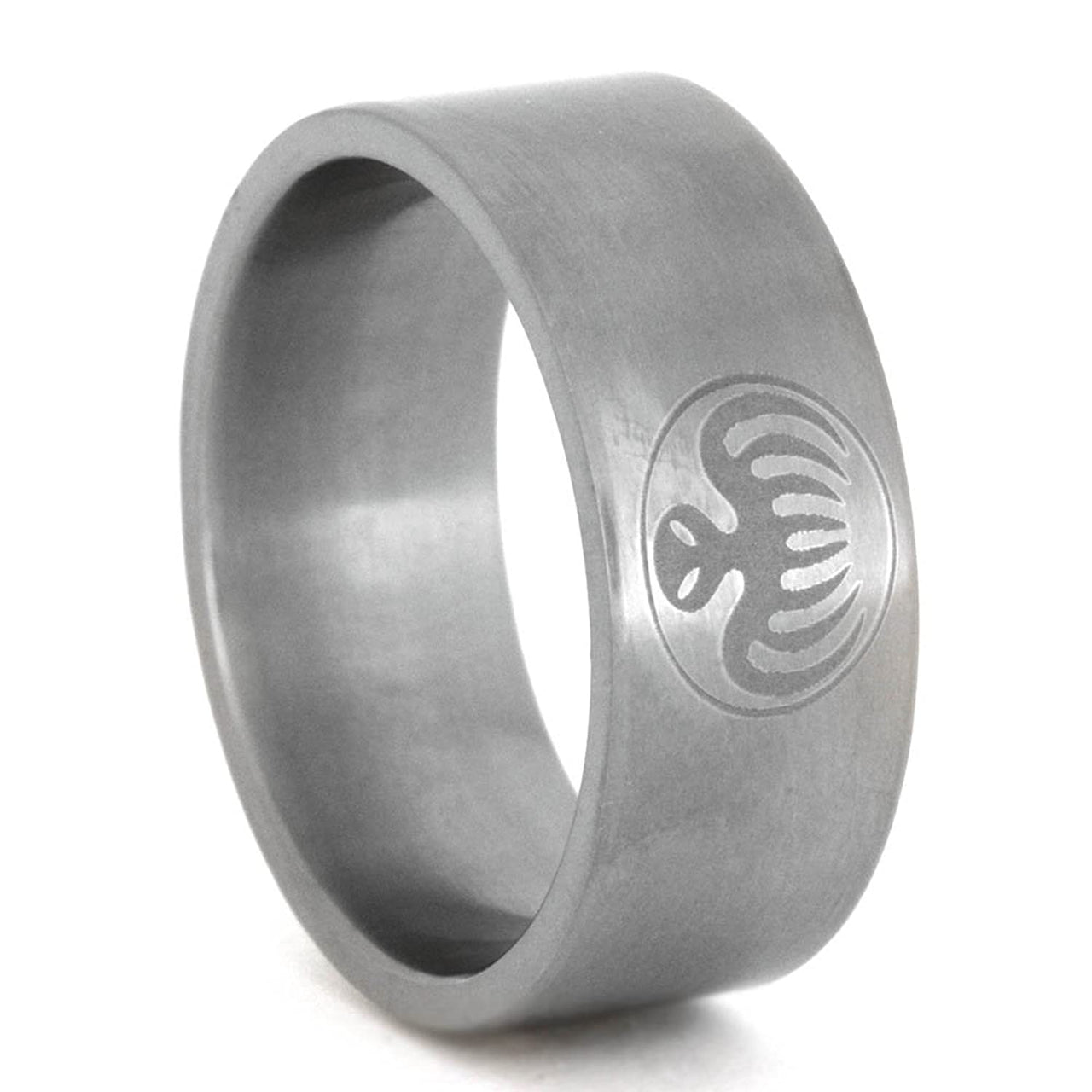 Engraved Octopus 9mm Comfort-Fit Matte Titanium Spectre Ring, Size 12.5