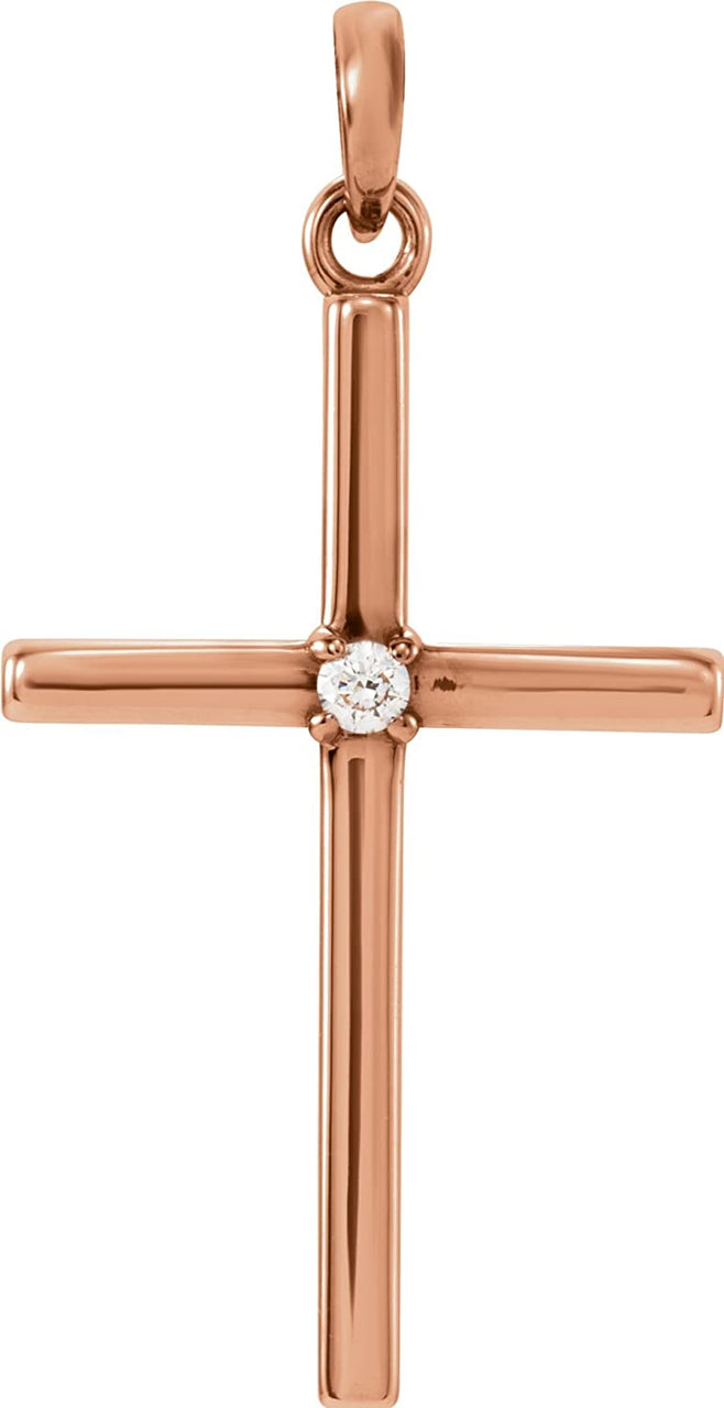 White Sapphire Inset Cross 14k Rose Gold Pendant (19.2x9MM)