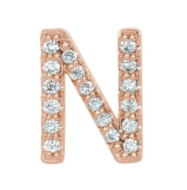 14k Rose Gold Diamond Letter 'N' Initial Stud Earring (Single Earring) (.07 Ctw, GH Color, I1 Clarity)