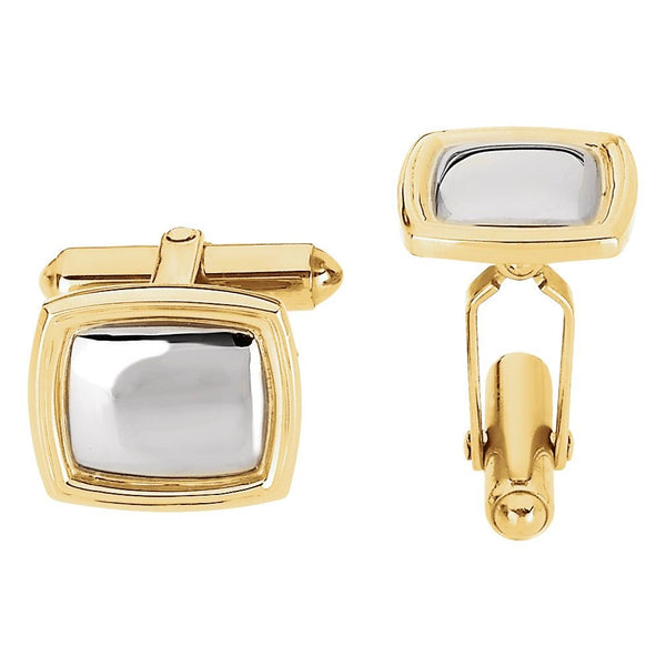 14k Yellow and White Gold Rectangle Cuff Links, 14x16MM