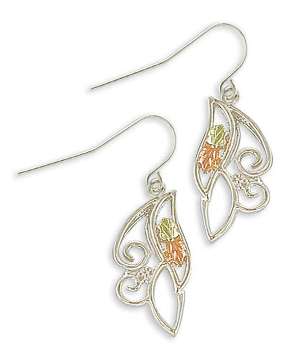 Swirl with Petite Leaves Earrings, Sterling Silver, 12k Green and Rose Gold Black Hills Gold Motif