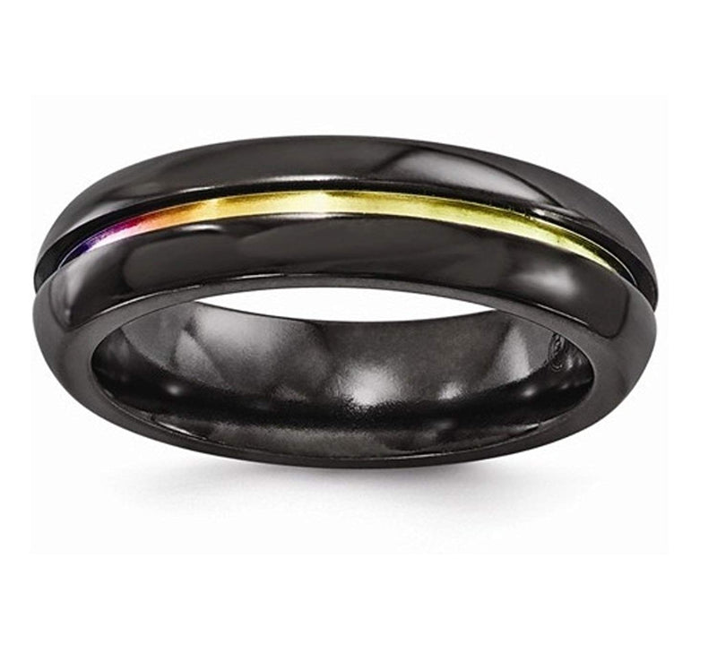 Radiance Collection Black and Rainbow Andodized Titanium Grooved 6mm Band