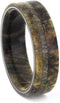 Deer Antler, Buckeye Burl Wood 6.5mm Comfort-Fit Titanium Band, Size 15.25