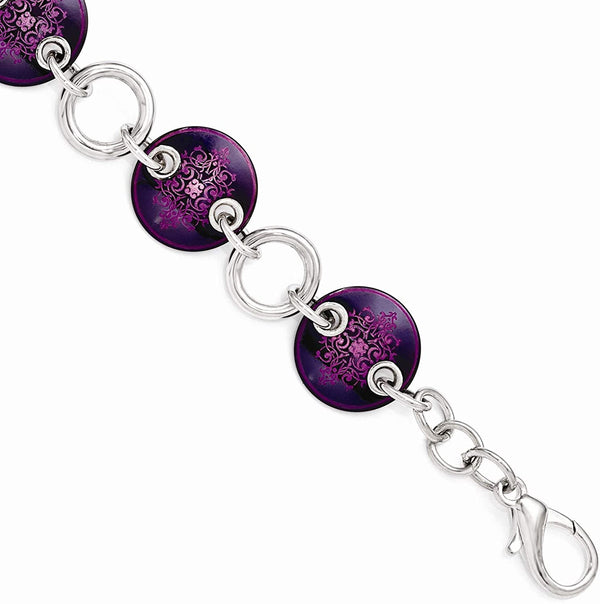 Black Ti, Sterling Silver Anodized Pink and Purple 21mm Link Bracelet, 8"