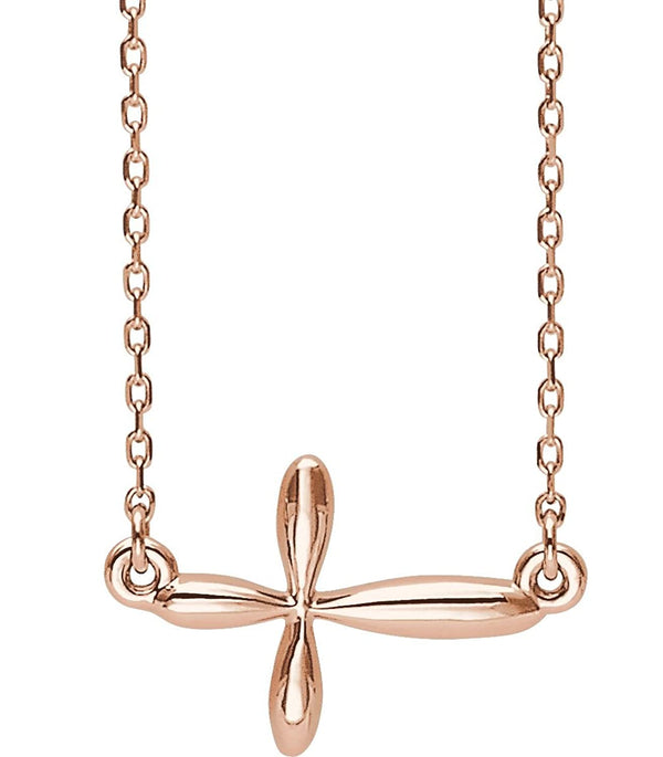 Sideways Cross 14k Rose Gold Necklace, 18"