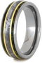 Gibeon Meteorite, 14k Yellow Gold, Green Box Elder Burl Wood 6mm Comfort-Fit Titanium Wedding Band, Size 10.75