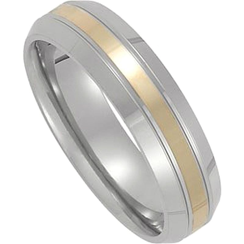 Titanium and 14k Yellow Gold Inlay 6mm Comfort Fit Band, Size 7.5