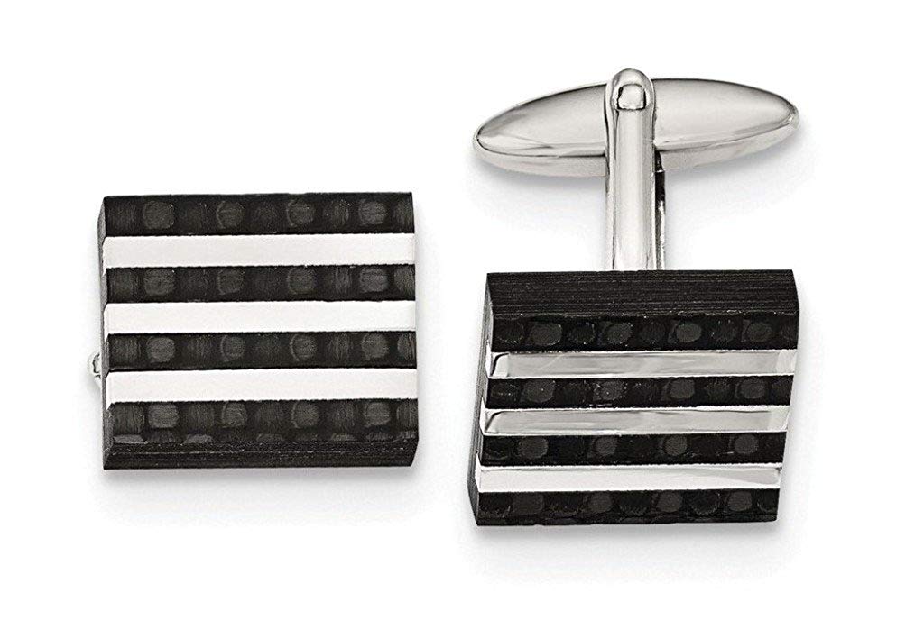 Polished Stainless Steel Solid Carbon Fiber Square Cuff Links