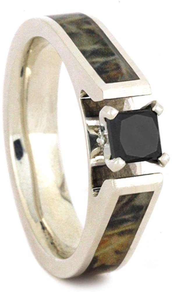Princess Cut Black Diamond with Camo 4.5mm Comfort-Fit Sterling Silver Band