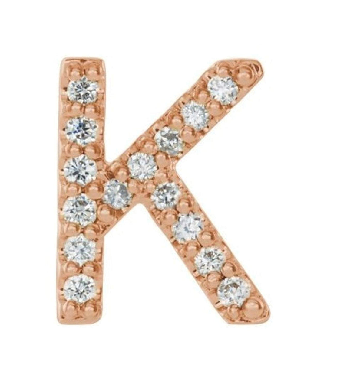 14k Rose Gold Diamond Letter 'K' Initial Stud Earring (Single Earring) (.06 Ctw, GH Color, I1 Clarity)