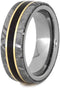 Gibeon Meteorite, Dinosaur Bone, 14k Yellow Gold 7mm Comfort-Fit Titanium Band, Size 12.5