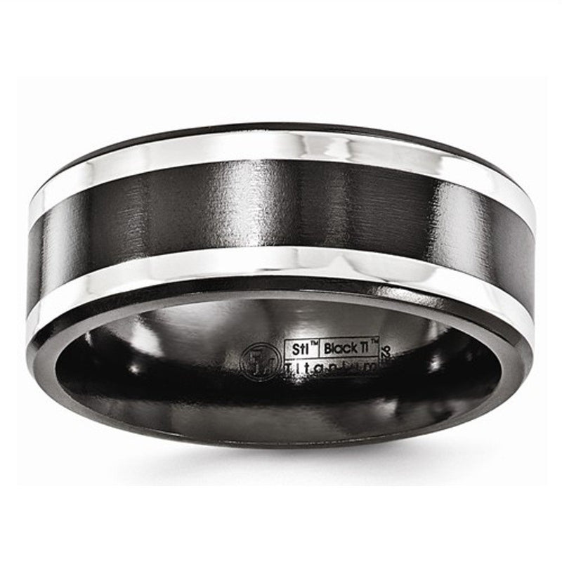 Black Ti Collection, Argentium Silver 9mm Comfort-Fit Titanium Band