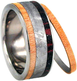 Gibeon Meteorite, Maplewood 8mm Comfort-Fit Interchangeable Titanium Band, Size 14.75