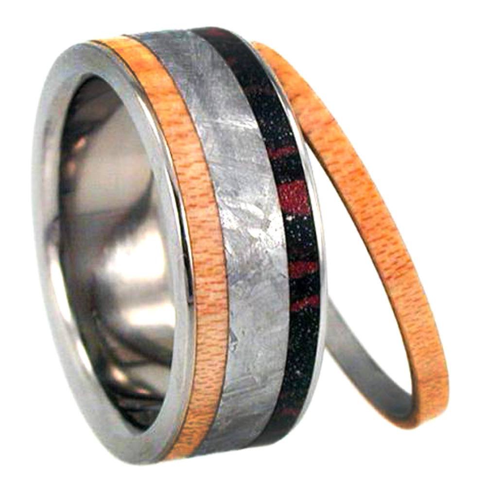 Gibeon Meteorite, Maplewood 8mm Comfort-Fit Interchangeable Titanium Band, Size 10