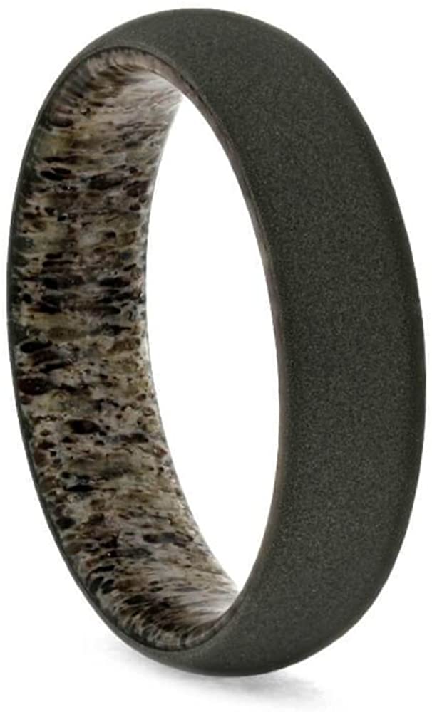 Sandblasted Titanium 6mm Comfort-Fit Deer Antler Sleeve Dome Band, Size 7.25