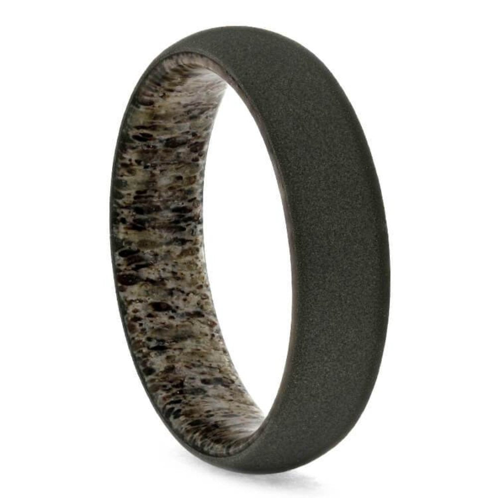 Sandblasted Titanium 6mm Comfort-Fit Deer Antler Sleeve Dome Band, Size 12