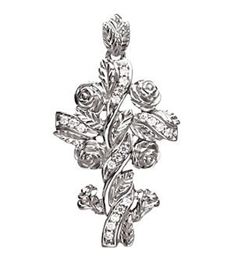 Diamond Floral Style Cross 14k White Gold Pendant