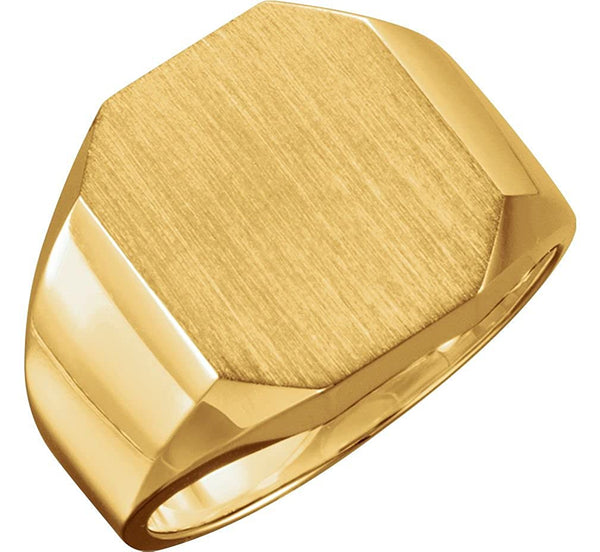 Men's 10k Yellow Gold Satin Brushed Octagon Signet Ring 16x14mm, Size 9.75