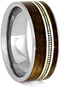 Whiskey Barrel Oak Wood, Cello String, 10k Yellow Gold 8mm Titanium Comfort-Fit Band, Size 4.25