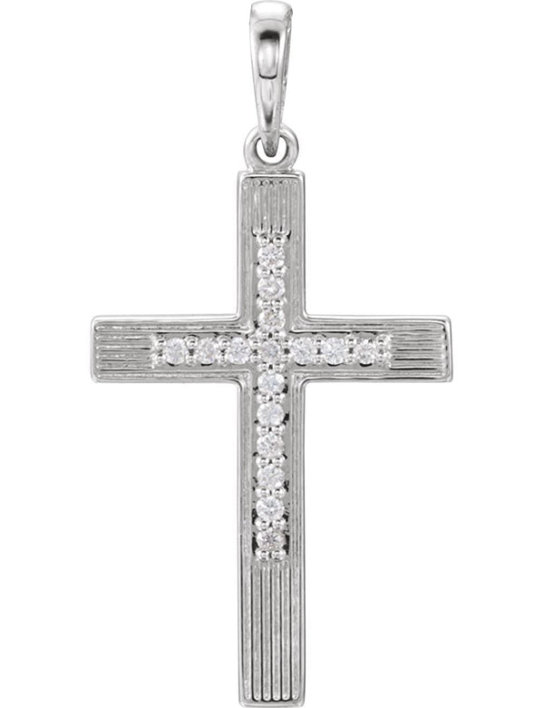 Diamond Inlay Cross Sterling Silver Pendant (.08 Ctw, G-H Color, I1 Clarity)