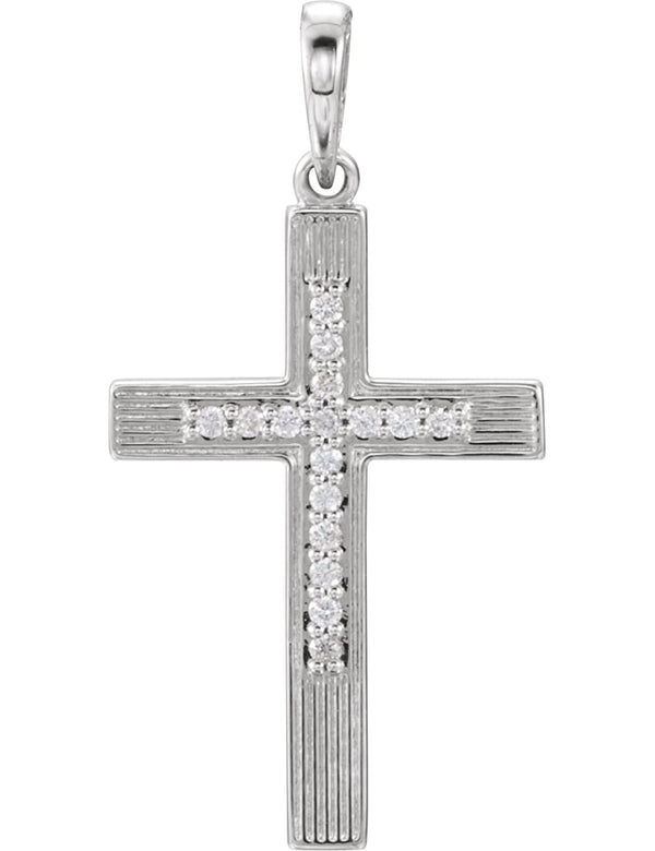 Diamond Cross Pendant, Rhodium-Plated 14k White Gold (.08 Ctw, Color G-H , Clarity I1)