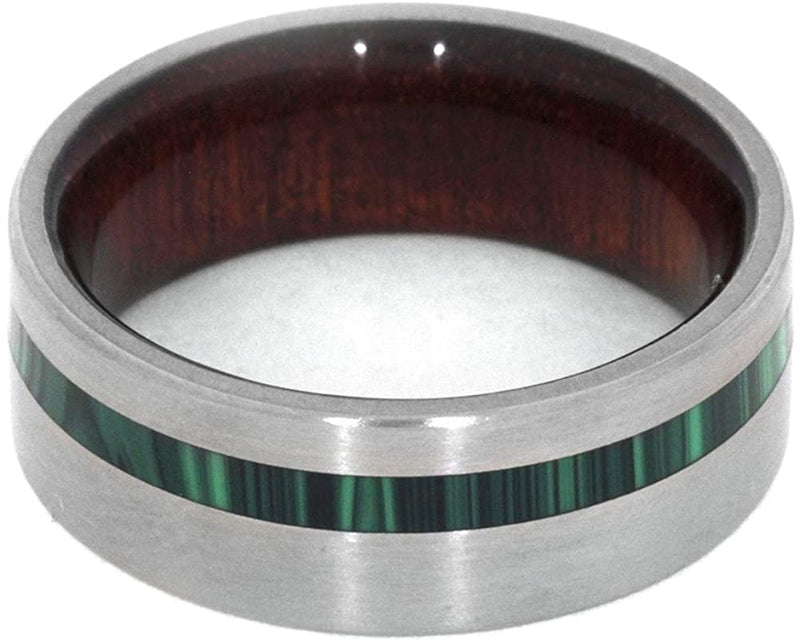 Synthetic Green Malachite, Matte Titanium 8mm Comfort-Fit Bloodwood Wedding Band, Size 8.5