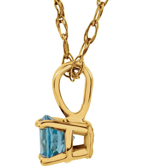 Children's Swiss Blue Topaz Birthstone 14k Yellow Gold Pendant Necklace, 14"
