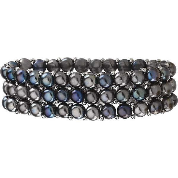 Dark Multi-Color Freshwater Cultured Pearl 3-Strand Stretch Bracelet, 6"-8" (5.5-6.0MM)