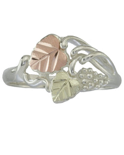 Black Hills Gold Cocktail Ring, Sterling Silver, 12k Green Gold and 12k Pink Gold, Size 10