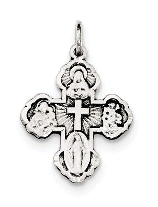 Sterling Silver Antiqued Mini 4-Way Cross Medal Pendant