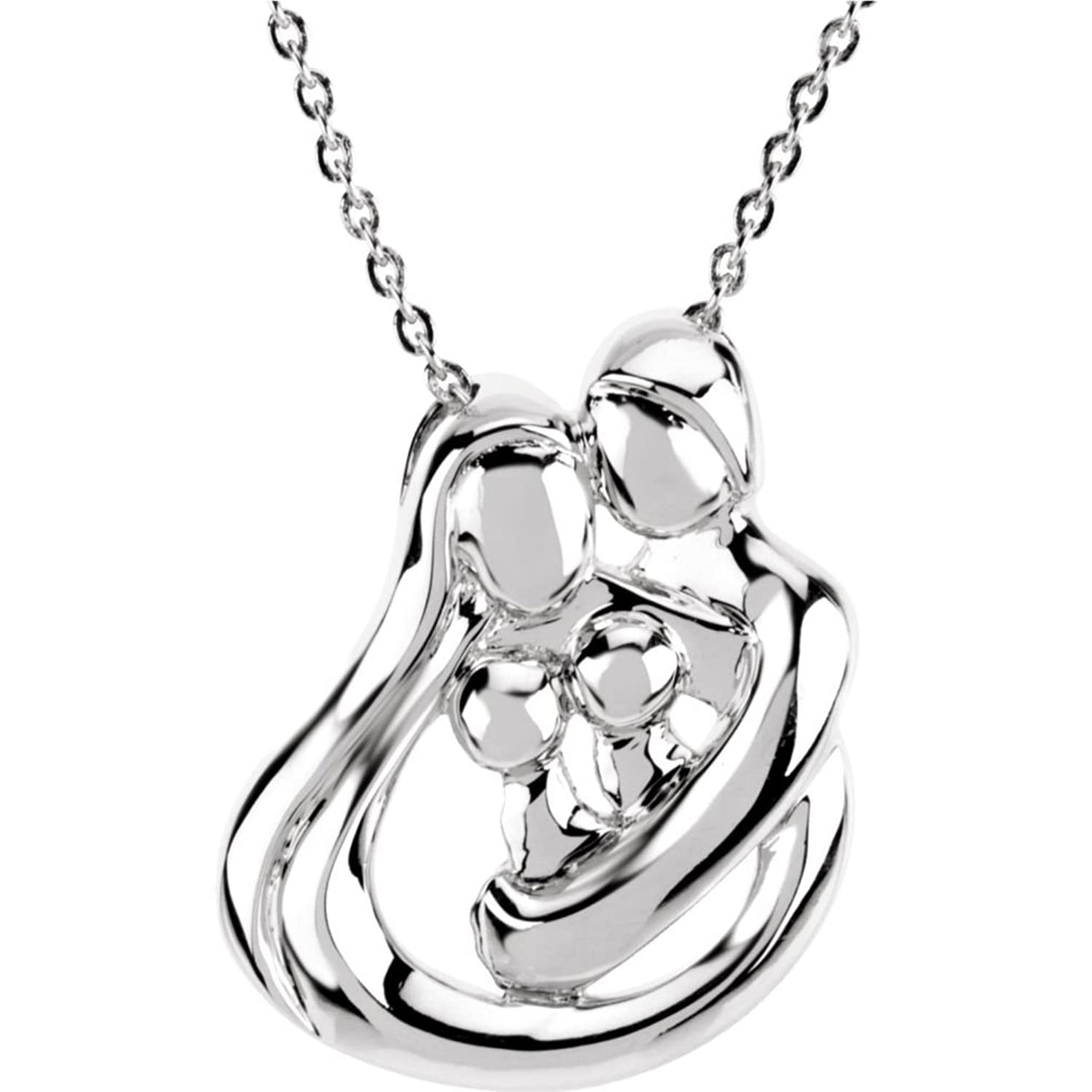 Ave 369 'Embraced by the Heart' Rhodium Plate Sterling Silver Family Pendant Necklace,18"