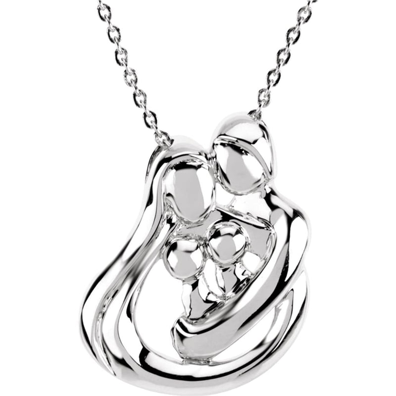 Ave 369 'Embraced by the Heart' Rhodium Plate Sterling Silver Family Pendant Necklace,18"