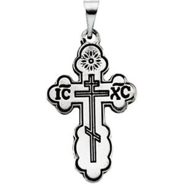 Orthodox Cross with Black Inlay 14k White Gold Pendant